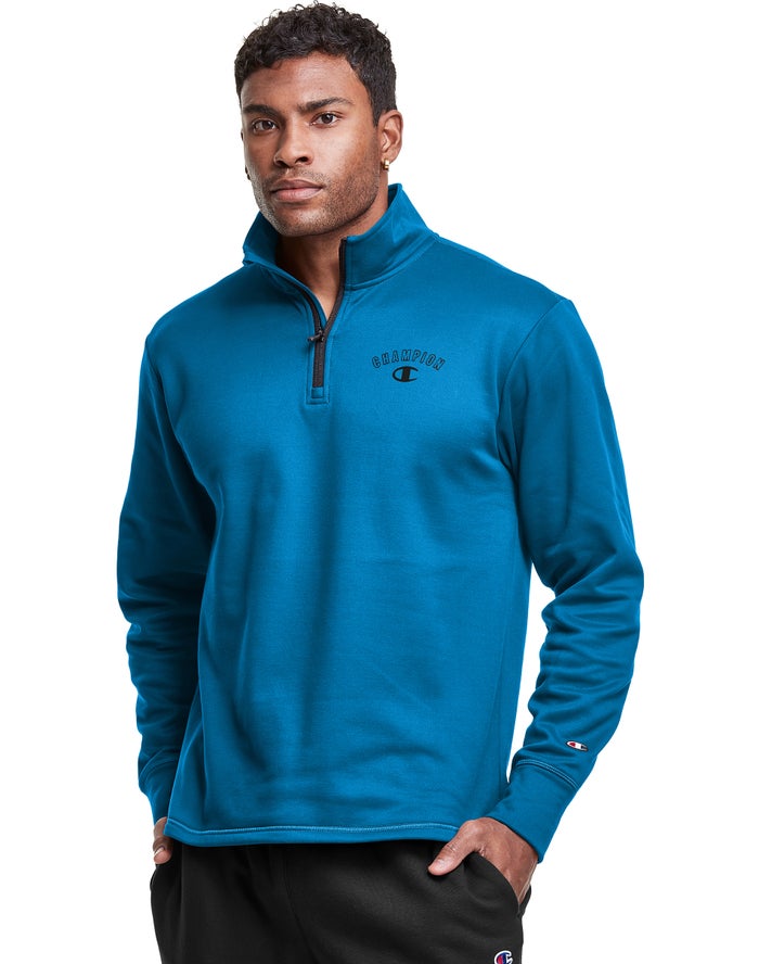 Champion Mens Sweatshirt NZ - Game Day 1/4 Zip Block Arch Logo Blue ( 7568-HPWSA )